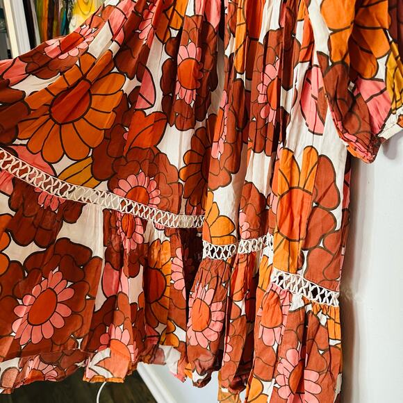 DODO BAR OR Nell Burnt Orange White Floral Lace Cutout Oversized Dress Size S - Picture 7 of 14